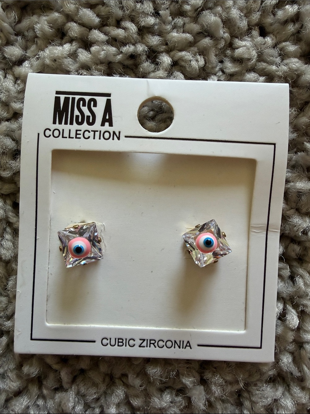 MISHA COLLECTION Pink Evil Eye Cz Square Stud Earrings